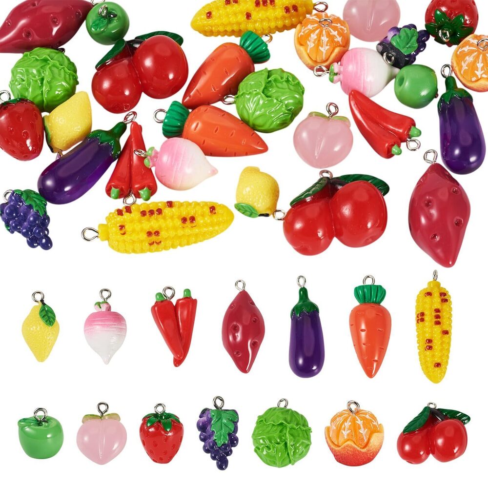 7136 Beadthoven 28Pcs Resin Vegetable and Fruits Charms Mixed Imitation